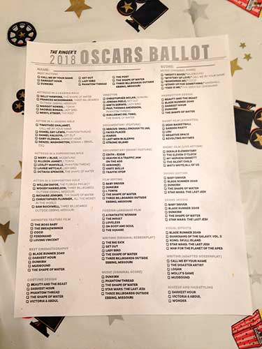 Oscar party ballot